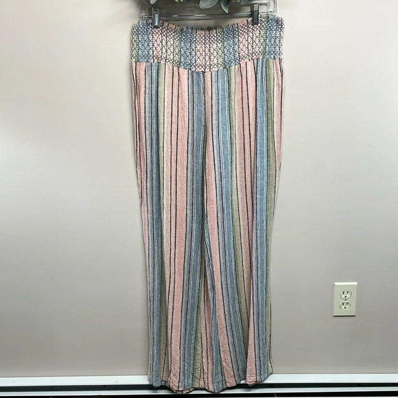 SOLinen Blend Multicolored Striped Wide Leg Pants XL - Picture 1 of 16